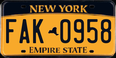 NY license plate FAK0958