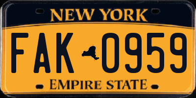 NY license plate FAK0959