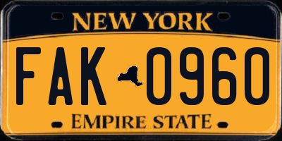 NY license plate FAK0960