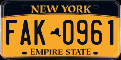 NY license plate FAK0961