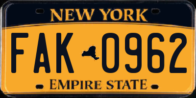 NY license plate FAK0962