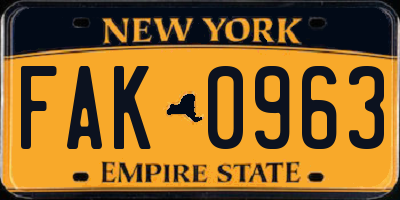 NY license plate FAK0963