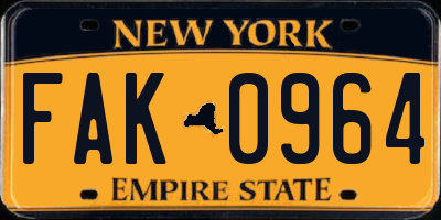 NY license plate FAK0964