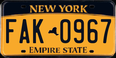 NY license plate FAK0967