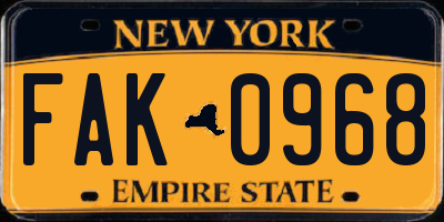 NY license plate FAK0968