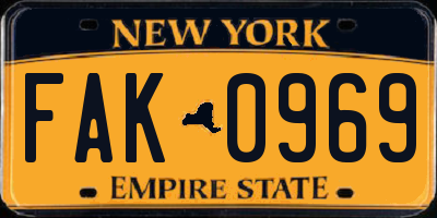 NY license plate FAK0969