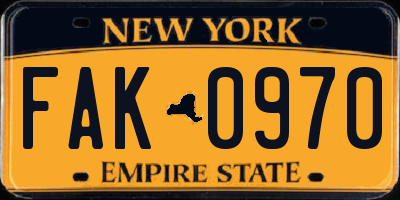 NY license plate FAK0970