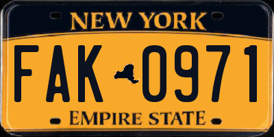 NY license plate FAK0971