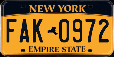 NY license plate FAK0972