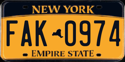 NY license plate FAK0974