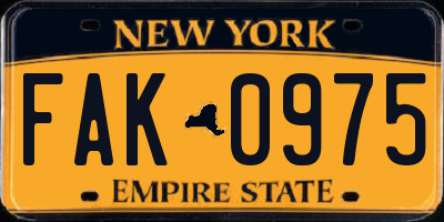 NY license plate FAK0975