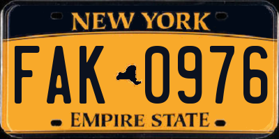 NY license plate FAK0976