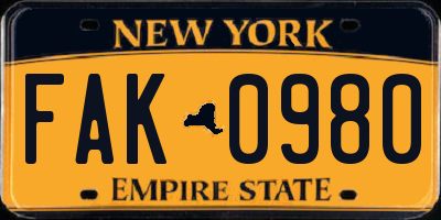 NY license plate FAK0980