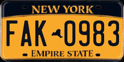 NY license plate FAK0983