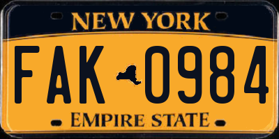 NY license plate FAK0984