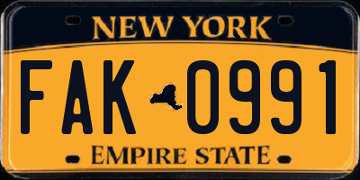 NY license plate FAK0991