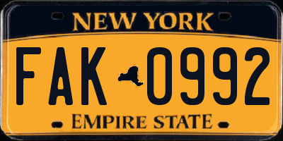 NY license plate FAK0992