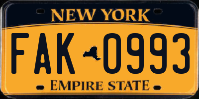 NY license plate FAK0993