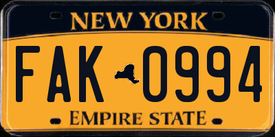 NY license plate FAK0994