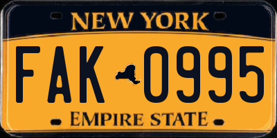 NY license plate FAK0995