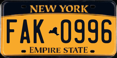 NY license plate FAK0996