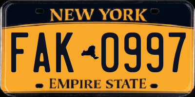 NY license plate FAK0997