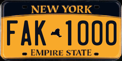 NY license plate FAK1000