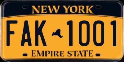 NY license plate FAK1001