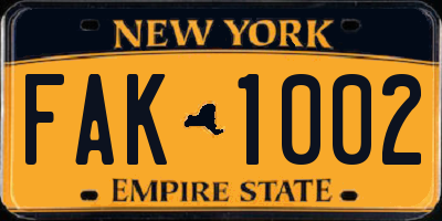 NY license plate FAK1002