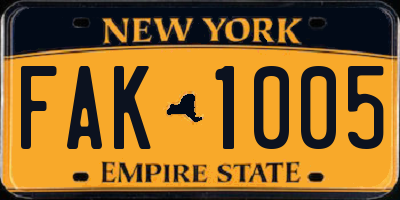 NY license plate FAK1005