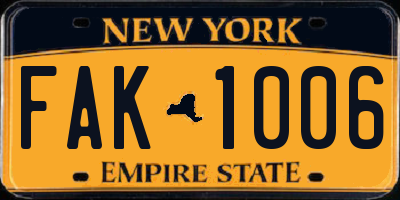 NY license plate FAK1006