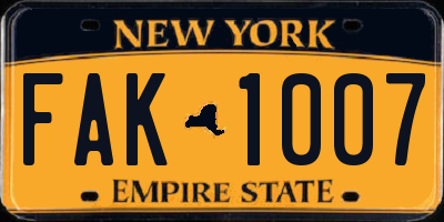 NY license plate FAK1007