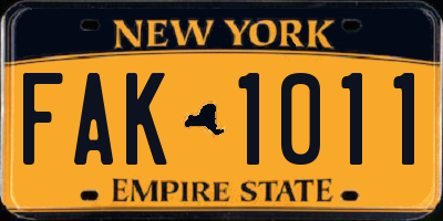 NY license plate FAK1011