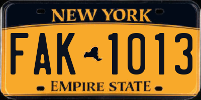 NY license plate FAK1013