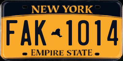 NY license plate FAK1014