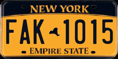 NY license plate FAK1015