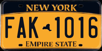 NY license plate FAK1016