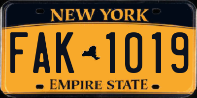 NY license plate FAK1019