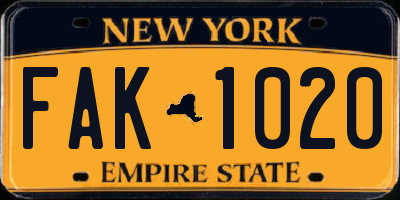 NY license plate FAK1020