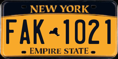 NY license plate FAK1021