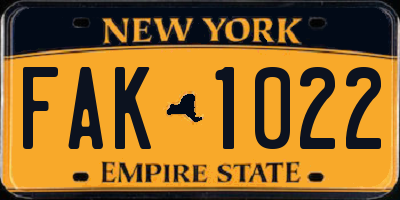 NY license plate FAK1022