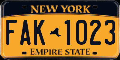 NY license plate FAK1023