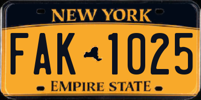 NY license plate FAK1025