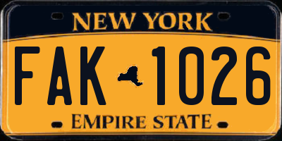 NY license plate FAK1026