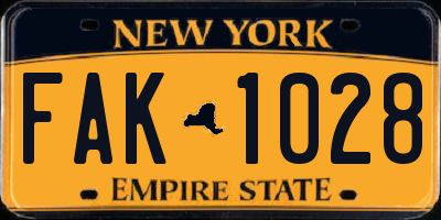 NY license plate FAK1028