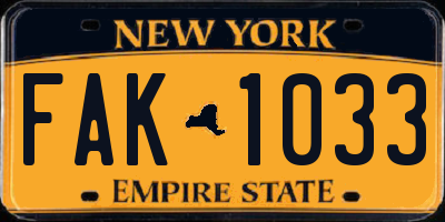 NY license plate FAK1033