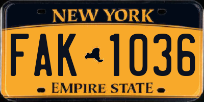 NY license plate FAK1036