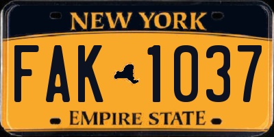 NY license plate FAK1037