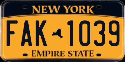 NY license plate FAK1039