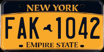 NY license plate FAK1042